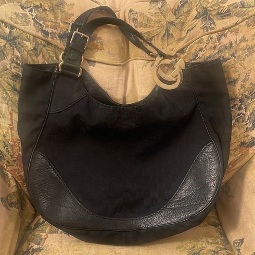 Gucci Charlotte GG Tote Bag purse black canvas leather